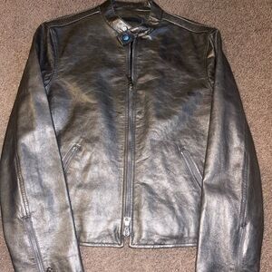 John varvatos sliver leather jacket fall winter coat